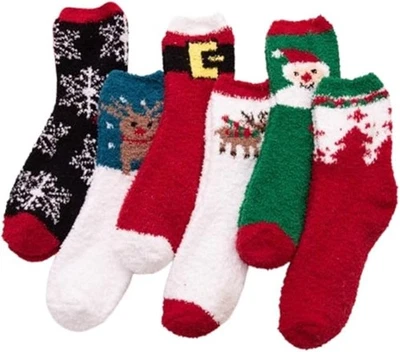 6 pares de calcetines de tubo medio de Navidad para mujer, invierno coral terciopelo cálido interior Flo Foto 1 de 4