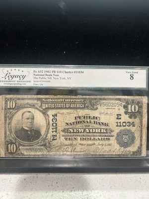 SASA 1902 Public National Bank $10 Plain Back Legacy Vg8 - Image 1 of 2