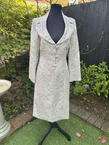 Gina Bacconi Champagne Jacquard Fitted Dress &Matching Long Coat Size UK 10 - Picture 1 of 12