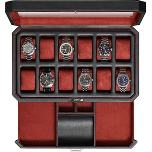 ROTHWELL 12 Slot Leder Uhrenbox mit Valet Schublade - 12 Slot Luxusuhr C... - Bild 1 von 9