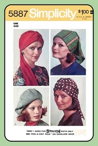 Vtg '73 Misses TURBAN Pattern SCARF HAT Beret 4 Styles Simplicity 5887 One Size - Picture 1 of 5