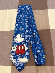 MICKEY MOUSE MENS SILK NECKTIE WALT DISNEY PARKS AUTHENIC ORIGINAL EPCOT BLUE - Picture 1 of 4