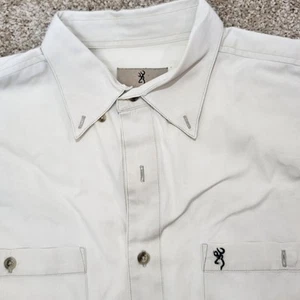 Vintage Browning Button Up Shirt XL Tan Cotton Long Sleeve Hunting Logo - Picture 1 of 7