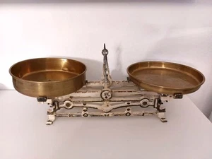Waage Krämerwaage Balkenwaage Küchenwaage Metallwaage Sammler Antik Messing Weiß - Bild 1 von 6