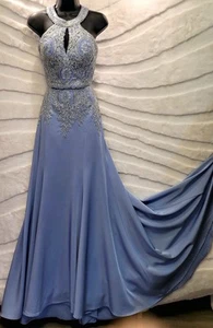 Camille La Vie Meerjungfrau zweiteiliges festliches Kleid Größe 4 Neckholder Applikationen & Rock - Bild 1 von 23