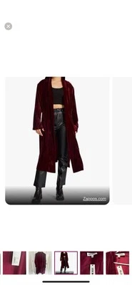 NUEVO CON ETIQUETAS Steve Madden - Chaqueta Latina, plumero/cardigan largo de terciopelo, borgoña, 3X Foto 1 de 4