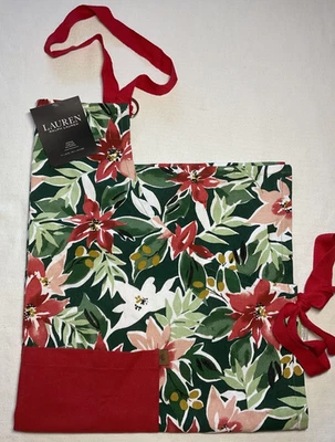 LAUREN RALPH LAUREN Apron (1) POINSETTIAS RED GREEN 31 X 30 100% COTTON NWT - Image 1 of 2