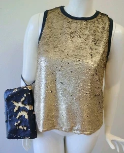 GAP Large Gold & Schwarz Pailletten Flip Shirt & A New Day Pailletten Flip Clutch Tasche Neu mit Etikett - Bild 1 von 5