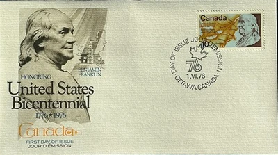 Fleetwood FDC Honoring America's Bicentennial Canada Benjamin Franklin  - Image 1 of 2