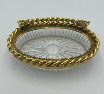 Vtg Hollywood Regency MCM Stylebuilt Gold Rope & Tassel Soap Dish Holder Trinket - Image 1 of 4