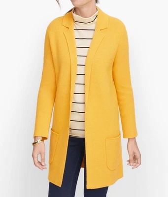 Talbots Women Milano Stitch Knit Sweater Jacket Wool Blend Yellow Petite Medium - Image 1 of 4