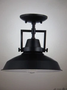 Hampton Bay Wilhelm 12 in 1-Light Black Industrial Farmhouse Mount Ceiling Light - Picture 1 of 5