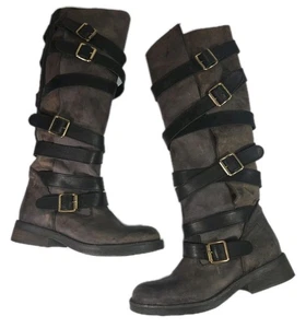Steve Madden abgenutzte kniehohe Lederstiefel mit Schnalle grau 9,5 Grunge Goth Y2K - Bild 1 von 8