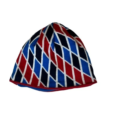 Gorro LL Bean Tejido Niños Talla M Rojo Azul Patrón Diamante Forrado de Vellón Foto 1 de 4