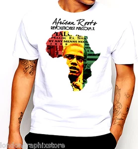 T-shirt Black History Month, Huey P Newton, Malcolm X maglietta cotone - Foto 1 di 1