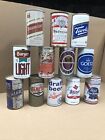 Cool 12 Vintage Steel Beer Can Tab Top + Flat Lot Empty NM Mancave Iroqouis Bud for sale