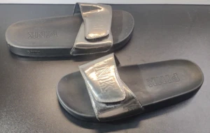 Victoria’s Secret Pink Shiny Silver Adjustable Slides Sandal Size Large - Picture 1 of 6