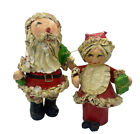 Vintage Pair Paper Mache Santa & Mrs. Santa w/ Presents Christmas Dolls 6" & 8”