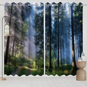 Bosque Niebla Árbol Soleado 3D 2 Paneles Ventana Cortinas Bloqueo Tela - Imagen 1 de 11