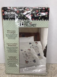 Bucilla Plaid Mary Engelbreit Stamped Cross Stitch Good Night Pillow Cases - Picture 1 of 4
