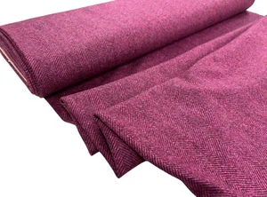 Purple Herringbone British Wool Fabric Magenta Winter Coat for Dressmaking - Picture 1 of 7