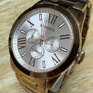 Express Quartz Watch Men 30m Rose Gold Tone Steel Day Date New Battery 7.25" - Picture 1 of 6