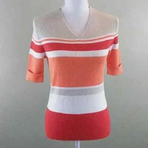 Crossroads 100% Cotton Short Sleeved Ribbed Knit Striped Sweater - NWT - S/M - Picture 1 of 6