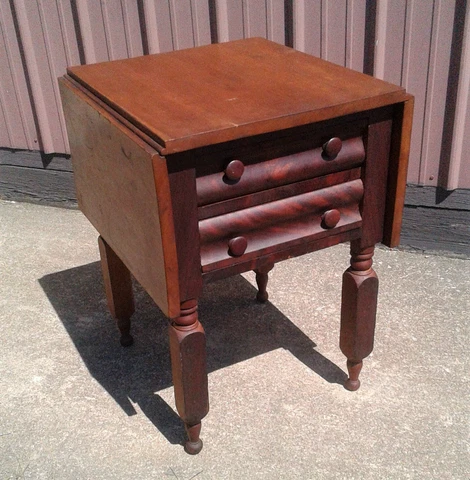 Antique Cherry 2 Drawer Drop Leaf Stand 1840s Cover
