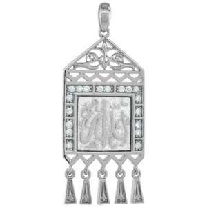 Sterling Silver Allah Islamic CZ with Tassels Pendant Charm 1 9/16" long - Picture 1 of 1