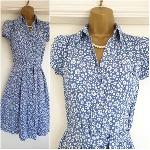 Vintage 1940s 1950s style Blue floral Retro party shirt tea dress UK 10 VE Day - Picture 1 of 8