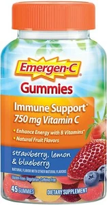 2 Emergen-C Immune Support Vit C Zinc 45x2=90 Gummies Strawberry Lemon Blueberry - Picture 1 of 2