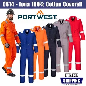 PORTWEST C814 Iona Boilersuit Mens Overall Hi-Vis 100% Cotton Workwear Coverall - Picture 1 of 16