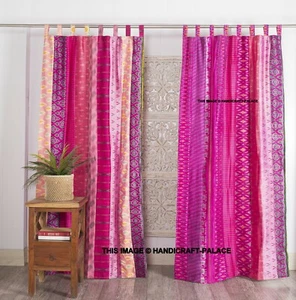Indischer alter Sari rosa Farbe Vorhang Tür Gardine Fensterdeko Seide Sari Vorhänge - Bild 1 von 5