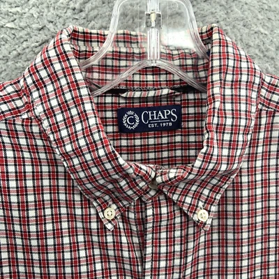 Chaps Flannel Shirt Mens Large Red Plaid Oxford Button Down Long Sleeve Adult L - Image 1 of 4