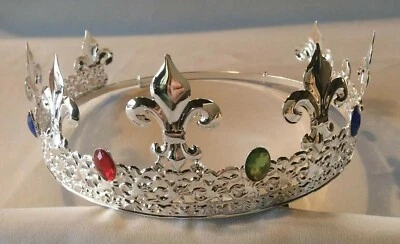 King's Crown - Silver plated metal with faux jewels - adjustable Foto 1 de 3