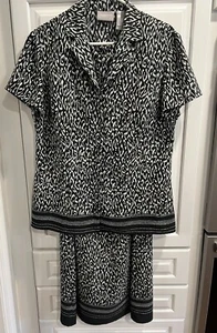 VTG Liz Claiborne 2 Piece Suit Set Dress & Jacket Black/White Sz 12 - Picture 1 of 11