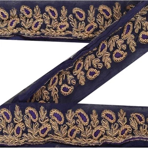 Sanskriti Vintage Sari Border Hand Embroidered 1 Yd Indian Trim Ribbon Blue Lace - Picture 1 of 8