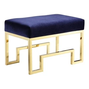 American Home Classic Laurence 18" Stainless Steel/Velvet Stool in Gold/Navy - Picture 1 of 7