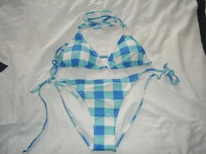 John Lewis Anyday Gingham Bikini Set Blue Size 8 Top & Size 10 Bottoms NEW - Picture 1 of 4