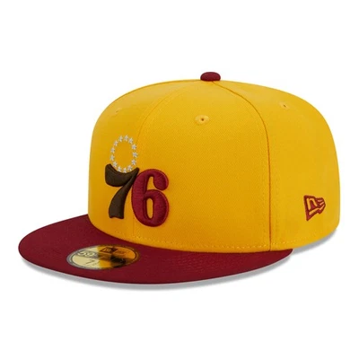 Men's New Era Yellow/Red Philadelphia 76ers Fall Leaves 2-Tone 59FIFTY Fitted - Image 1 of 4