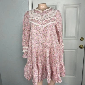 Vestido Sundance Mujer XS Bolsillos Encaje Floral Boho Algodón Manga Larga N15 - Imagen 1 de 8