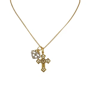 VIRGINS SAINTS & ANGELS VSA Basilica Cross & Sacred Heart Charm Necklace Gold - Picture 1 of 7