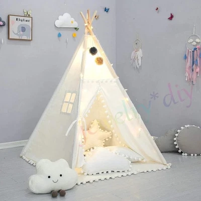 🔥2025 New Large Canvas Kids Teepee Star Wood Indian Tent Child Play House UK. - Image 1 of 4
