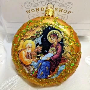 Glass Christmas Ornament Wondershop Mary with Child & Nativity - Picture 1 of 5