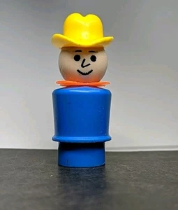 Vintage Fisher Price Little People blauer Mann Bauer Cowboy Hut orange Schal Lächeln - Bild 1 von 13