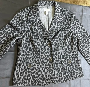 Charter Club Womens Size XL Black Leopard Animal Print 2 Button Blazer Jacket - Picture 1 of 8