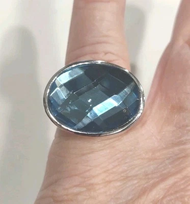 Silver Tone Blue Rhinestone Lia Sophia Ring Sz 6, O25 - Image 1 of 4