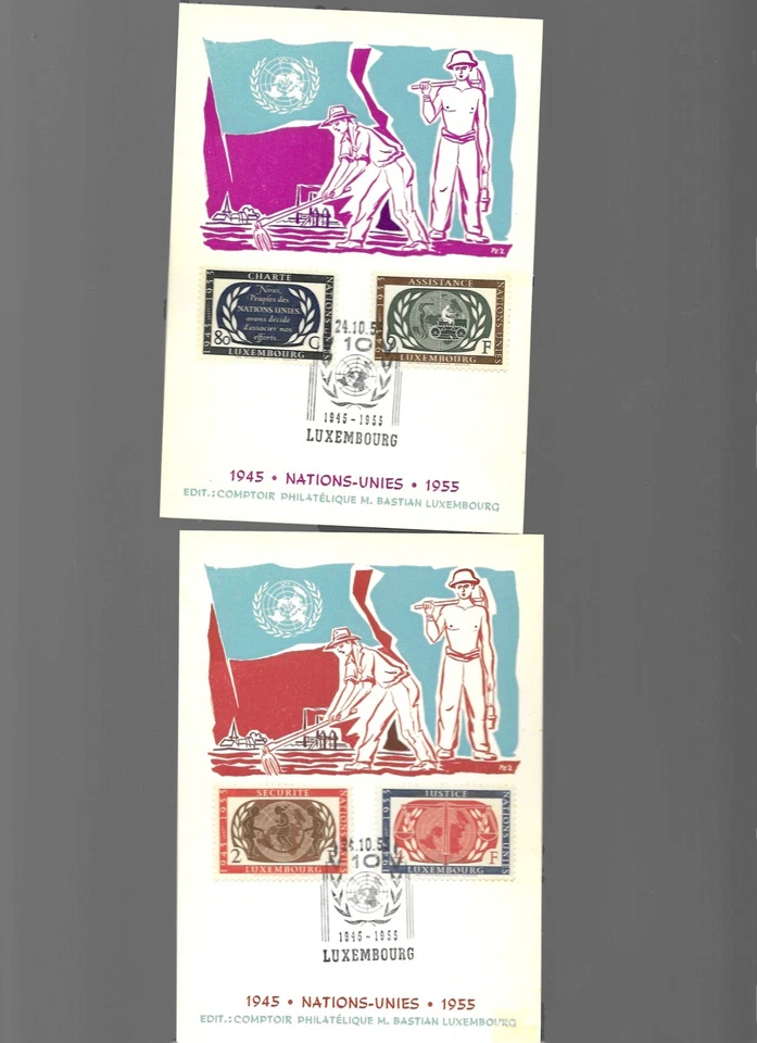 Luxemburgo 2 tarjetas especiales con juego U N O 1955 - Imagen 1 de 1