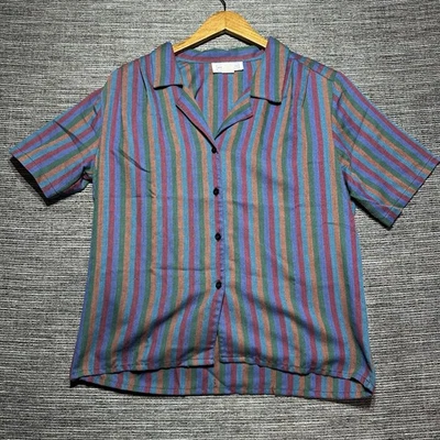 Впечатления Калифорнии рубашка женщин M синий в полоску коротким рукавом кнопка винтажный - Изображение 1 из 4