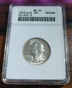 1953-D Washington Quarter FS-601 D/S | ANACS MS64 | OMM-001! - Picture 1 of 5